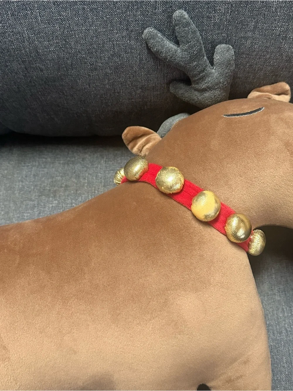 Pottery Barn Kids Plush Reindeer Pillow with Jingle Bell Collar